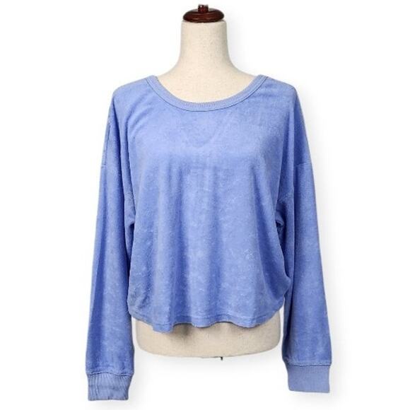 Aerie Cinched Terry Cloth Sweatshirt Relaxed V-back Blue Women's Size Medium New - Picture 1 of 10